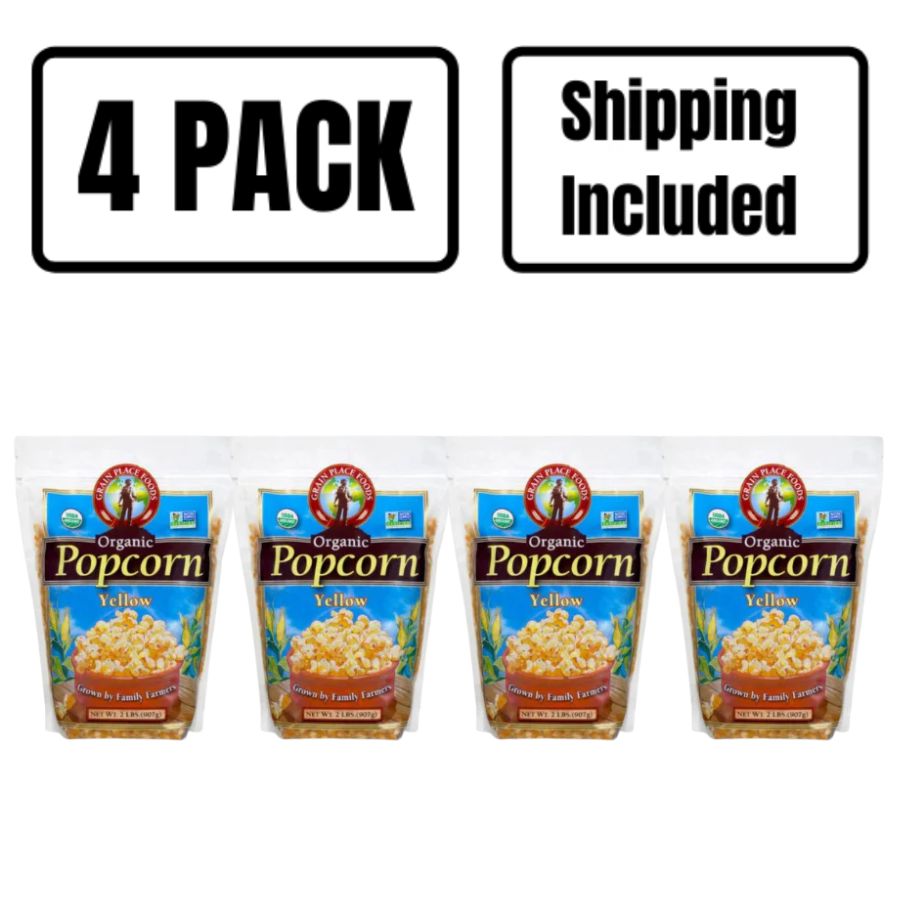 Organic Yellow Popcorn Kernels | Pack of 4 | 5 lb | Non-GMO | Shipping Included | Grain Place Foods