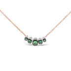 18K Rose Gold 3/4 Cttw Pave Diamonds and Graduated Green Tsavorite Gemstone Curved Bar Choker Necklace (G-H Color, SI1-SI2 Clarity) - Adjustable up to 14" - 16.5"