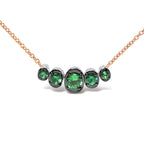 18K Rose Gold 3/4 Cttw Pave Diamonds and Graduated Green Tsavorite Gemstone Curved Bar Choker Necklace (G-H Color, SI1-SI2 Clarity) - Adjustable up to 14" - 16.5"