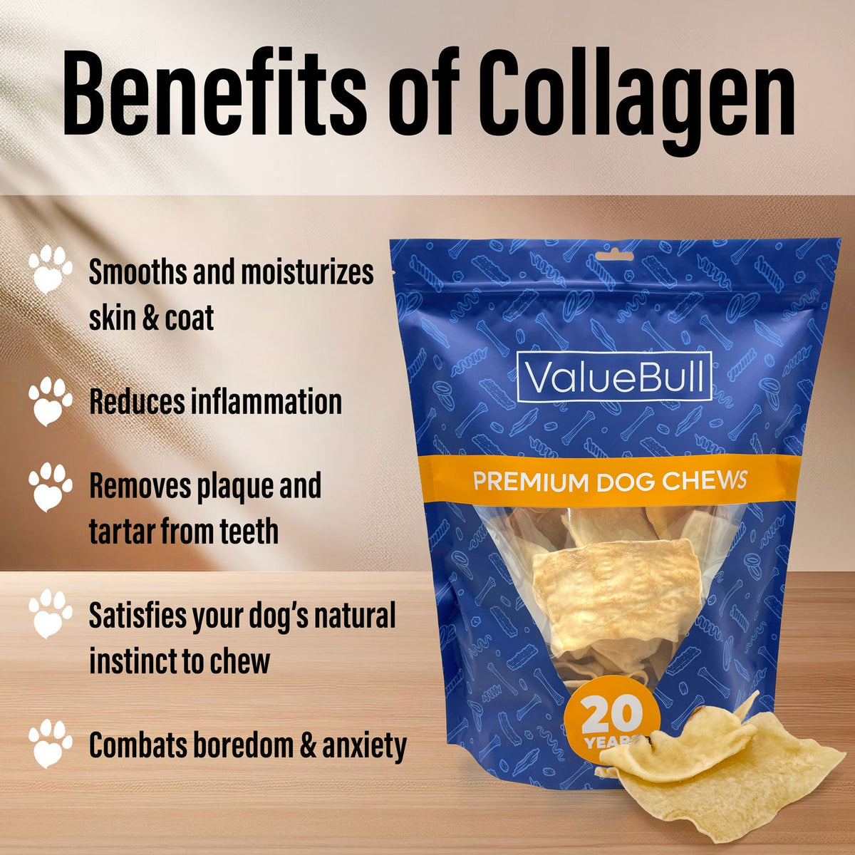 ValueBull USA Beef Collagen Chips Dog Chews, 50 Count