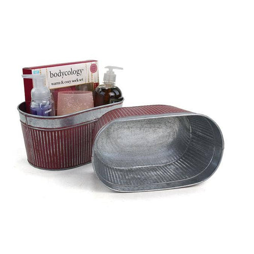 11 inch Ribbed Oval Tin with Dark Red patina
