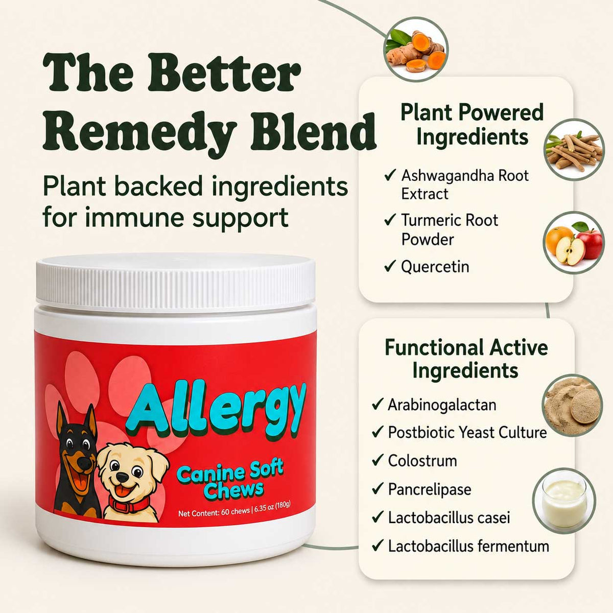 Allergy Support Soft Chews for Dogs | Pack of 3 | 60 Chews - 6.35 oz | LivHerbals, Inc.
