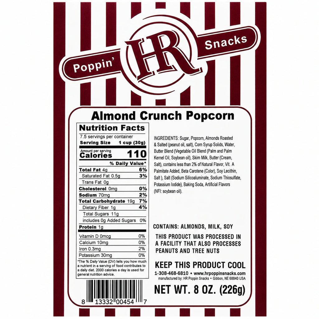 Almond Crunch Popcorn | Pack of 2 | 6.3 oz | HR Poppin' Snacks