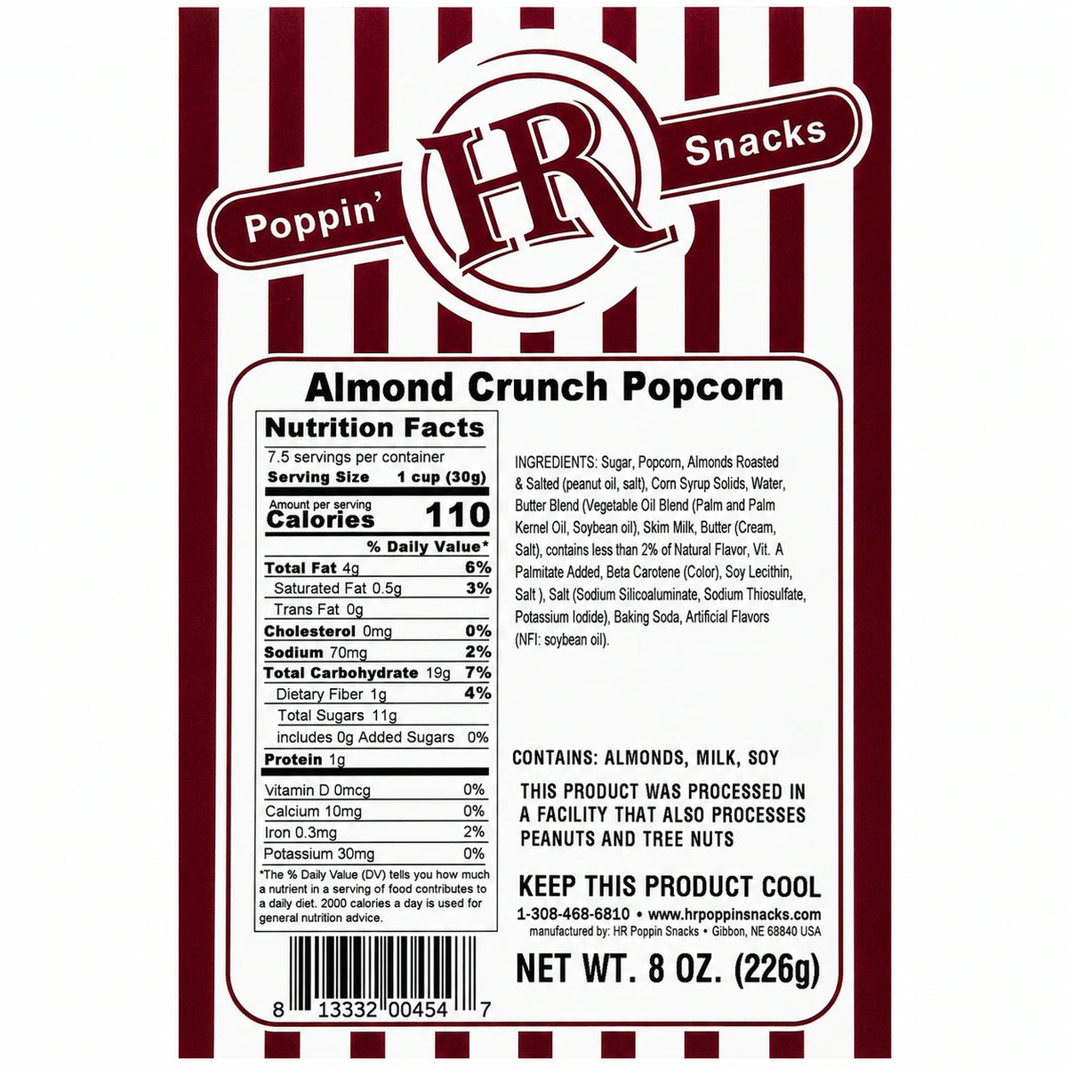 Almond Crunch Popcorn | Pack of 2 | 6.3 oz | HR Poppin' Snacks