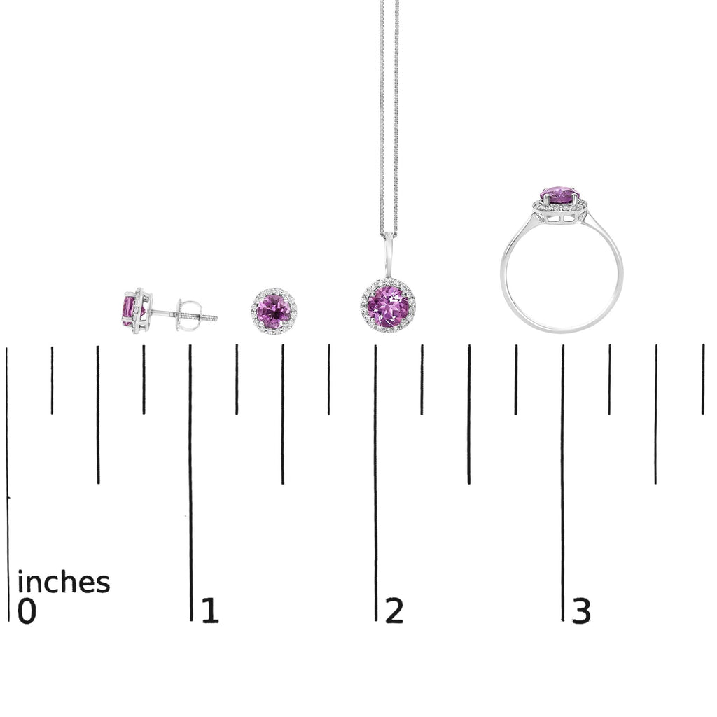 10K Gold Gemstone and 3/8 Cttw Diamond Halo Jewelry Set (Earrings, Pendant & Ring)