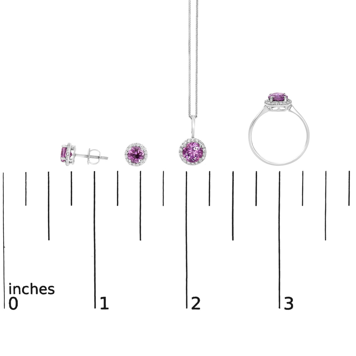 10K Gold Gemstone and 3/8 Cttw Diamond Halo Jewelry Set (Earrings, Pendant & Ring)