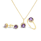 10K Gold Gemstone and 3/8 Cttw Diamond Halo Jewelry Set (Earrings, Pendant & Ring)