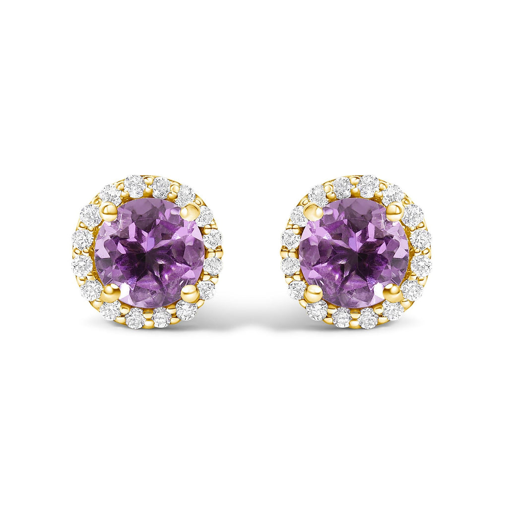 10K Gold Gemstone and 3/8 Cttw Diamond Halo Jewelry Set (Earrings, Pendant & Ring)