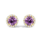 10K Gold Gemstone and 3/8 Cttw Diamond Halo Jewelry Set (Earrings, Pendant & Ring)