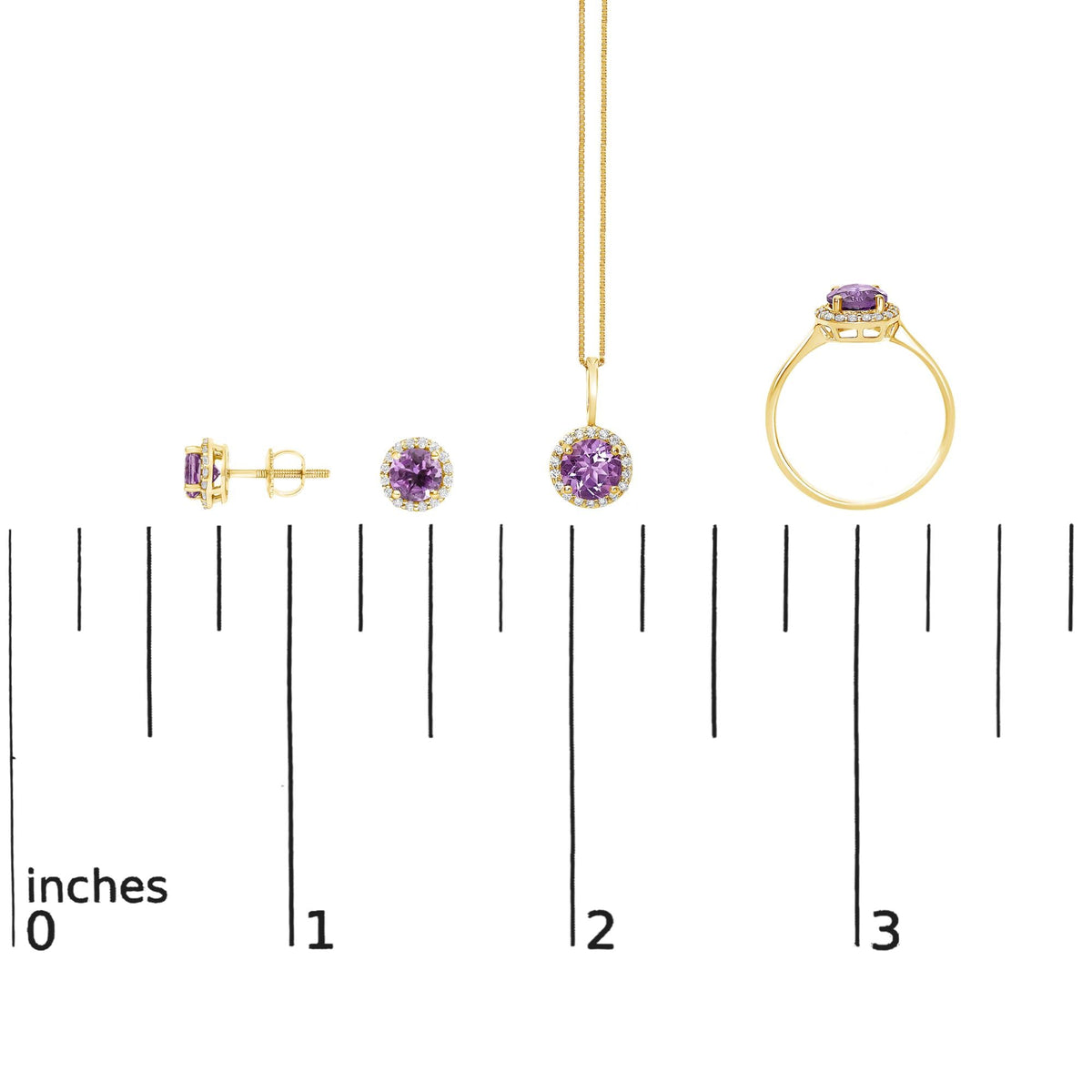 10K Gold Gemstone and 3/8 Cttw Diamond Halo Jewelry Set (Earrings, Pendant & Ring)