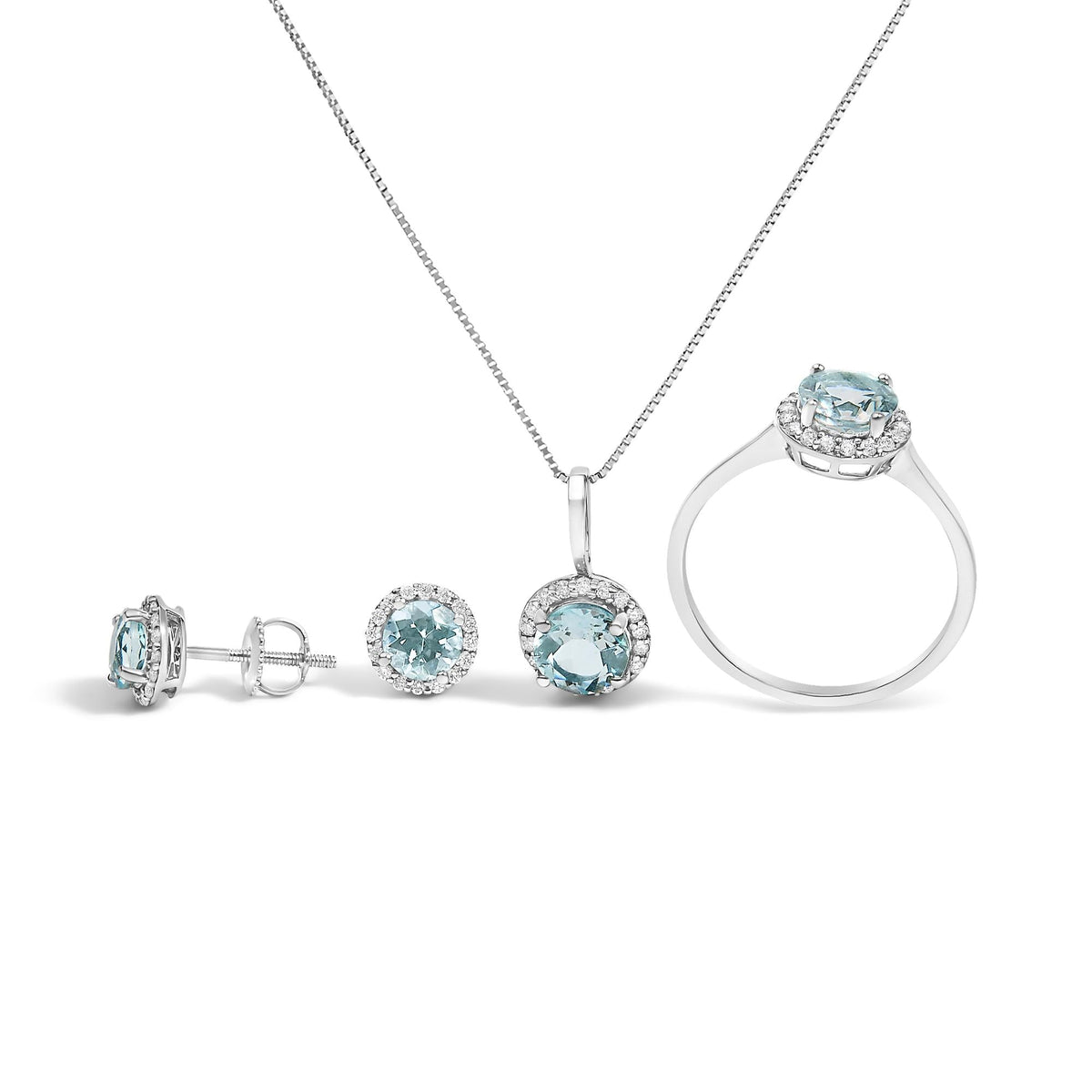 10K Gold Gemstone and 3/8 Cttw Diamond Halo Jewelry Set (Earrings, Pendant & Ring)