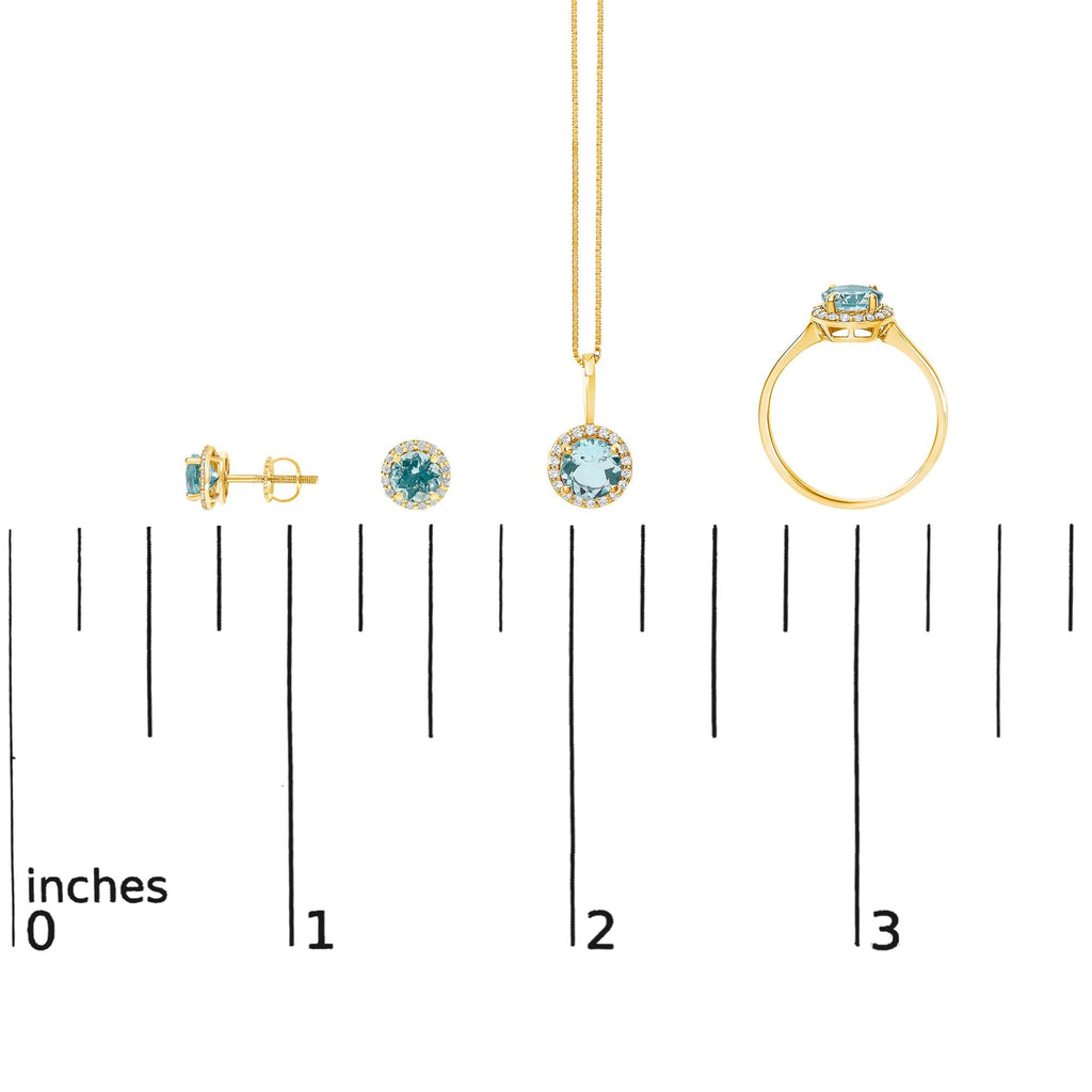 10K Gold Gemstone and 3/8 Cttw Diamond Halo Jewelry Set (Earrings, Pendant & Ring)