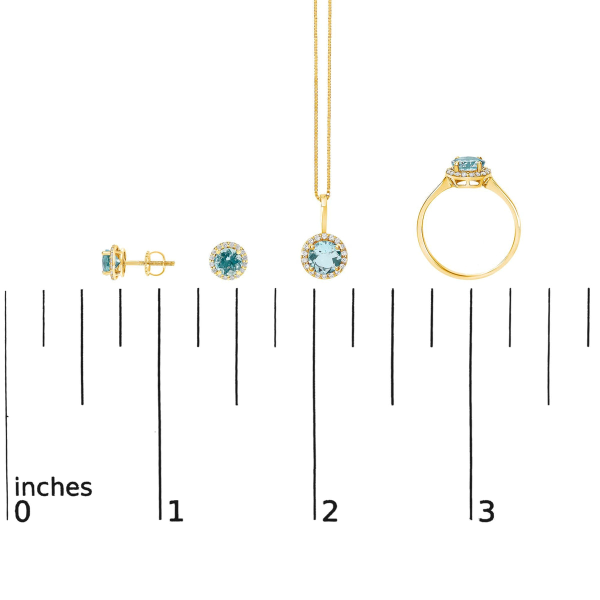 10K Gold Gemstone and 3/8 Cttw Diamond Halo Jewelry Set (Earrings, Pendant & Ring)