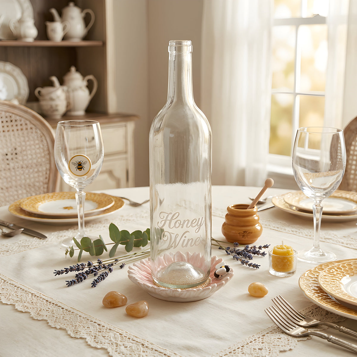 Assorted Flower and Bee Pillar Candle or Wine Base Plate Round 5″ Set of 3