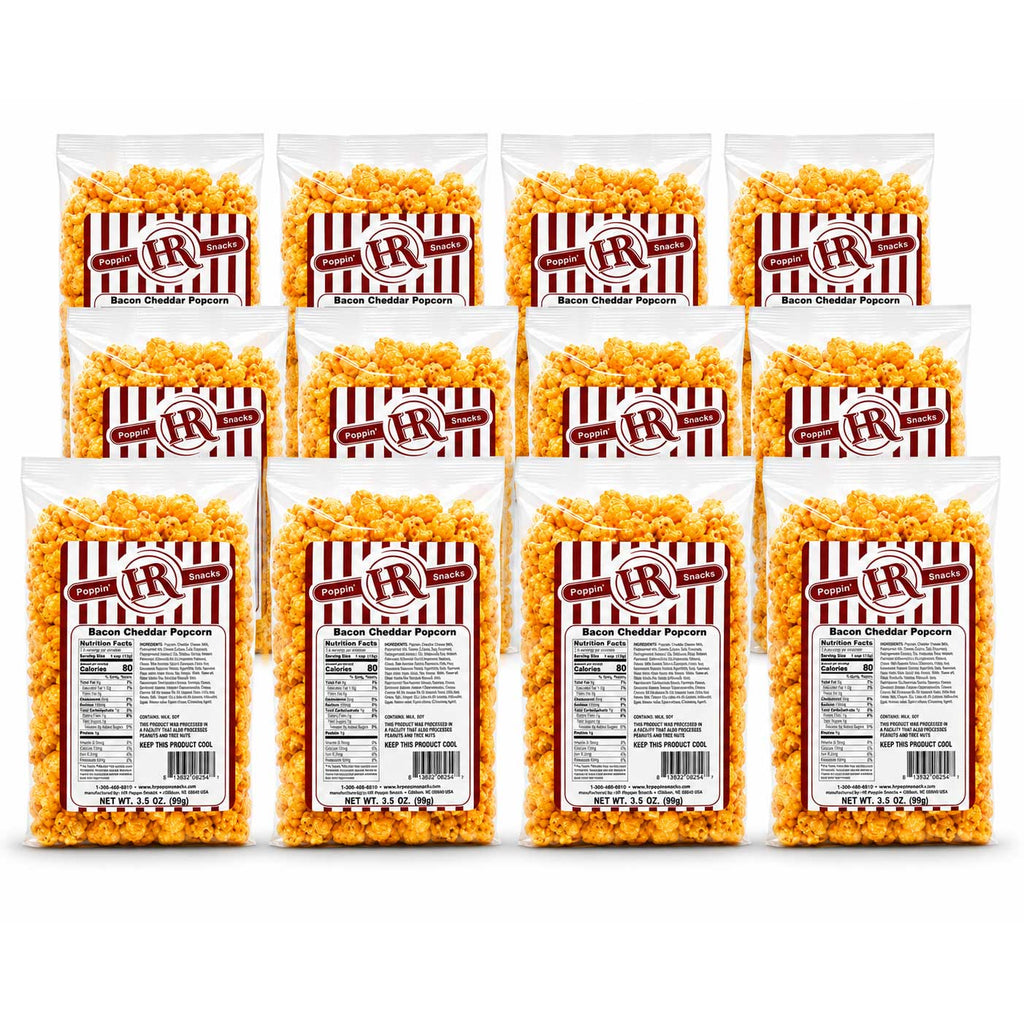 Bacon Cheddar Popcorn | Pack of 12 | 3 oz | HR Poppin' Snacks