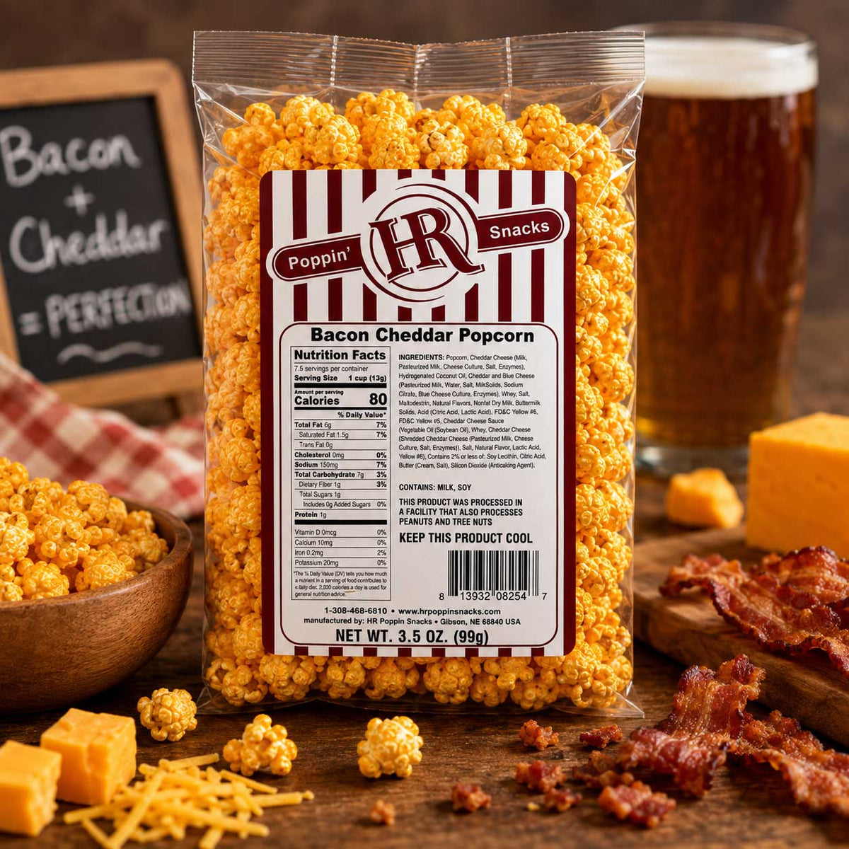 Bacon Cheddar Popcorn | Pack of 12 | 3 oz | HR Poppin' Snacks