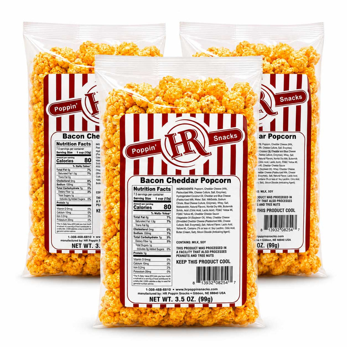 Bacon Cheddar Popcorn | Pack of 3 | 3 oz | HR Poppin' Snacks
