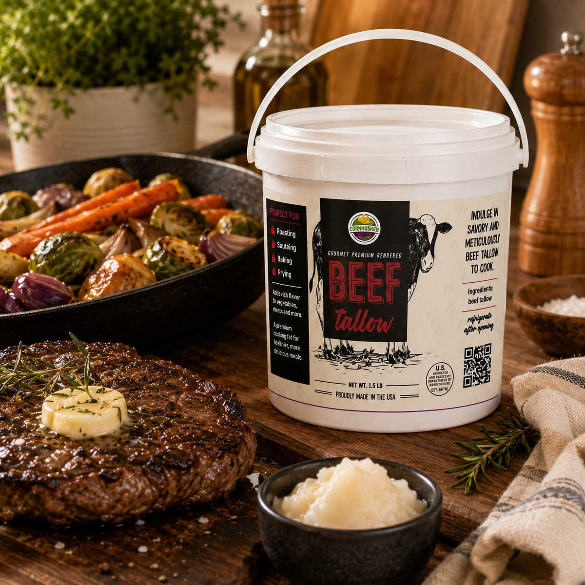 Beef Tallow Tub Bundle | 1.5 lb Wagyu Beef & Beef Tallow | Cornhusker Kitchen