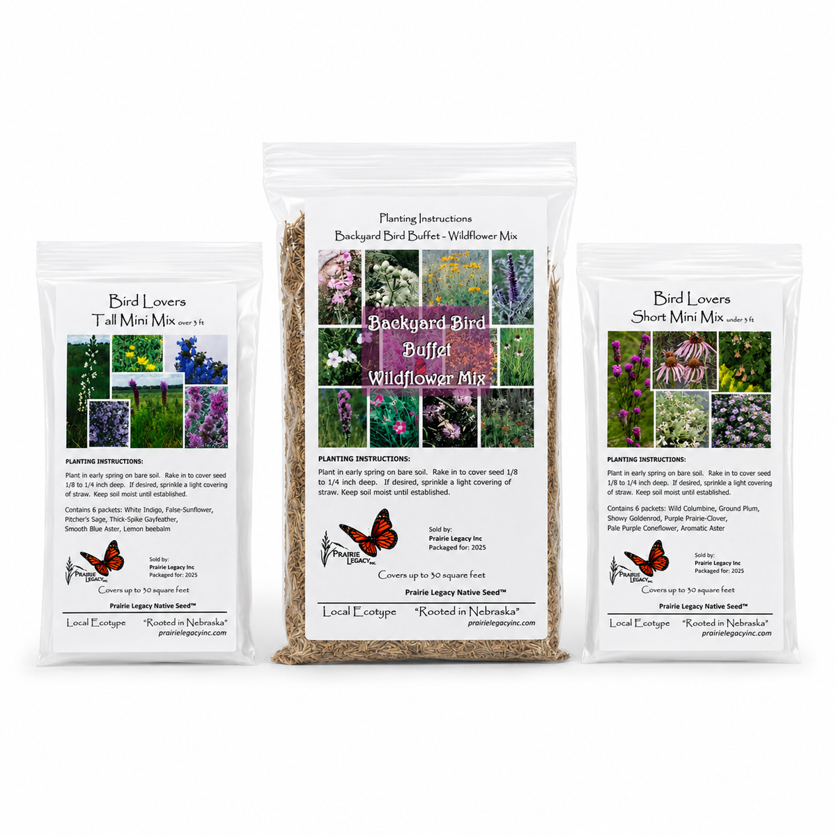 Backyard Bird Wildflower XL Bundle | Tall & Short Mini Mixes and Backyard Bird Buffet  | Prairie Legacy Inc.