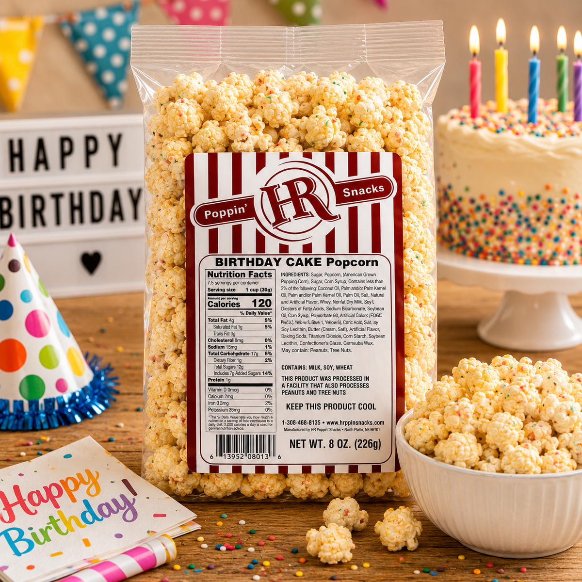 Birthday Cake Popcorn | Pack of 2 | 6.3 oz | HR Poppin' Snacks