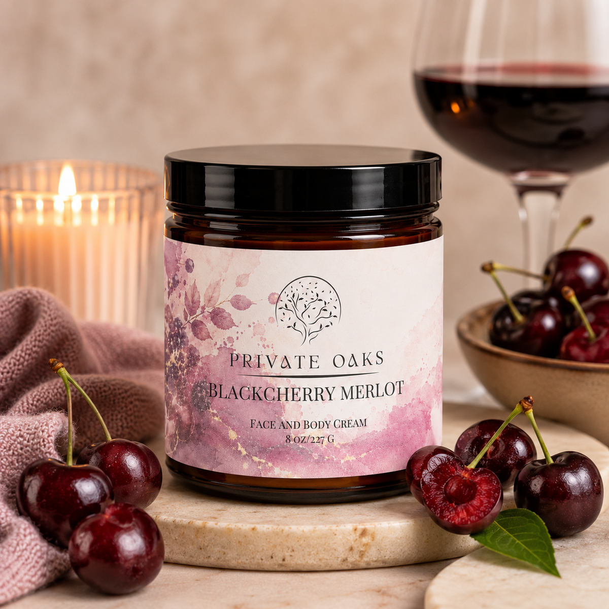 Blackcherry Merlot Face and Body Cream | 8 oz | Multiple Skin Types | Private Oaks Soap Co.