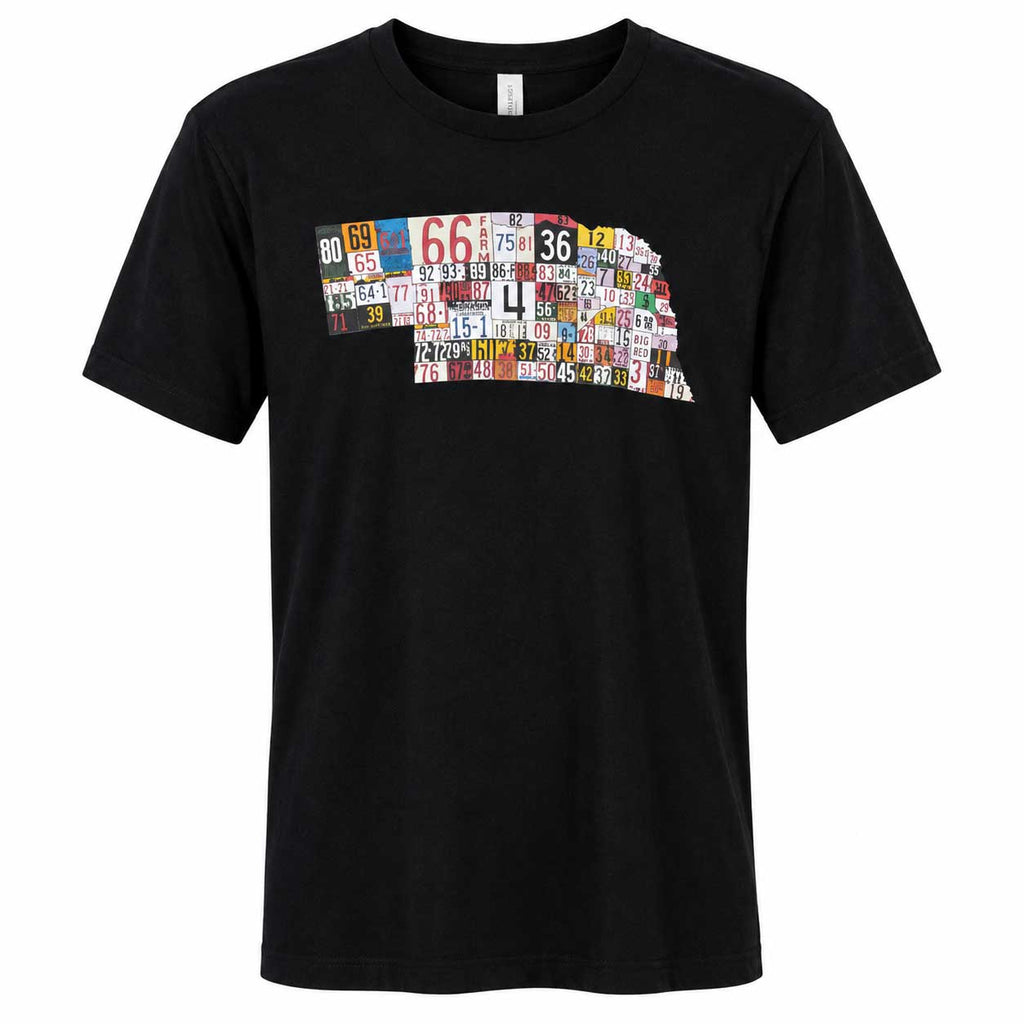 Nebraska License Plates T-Shirt | Black | Multiple Sizes
