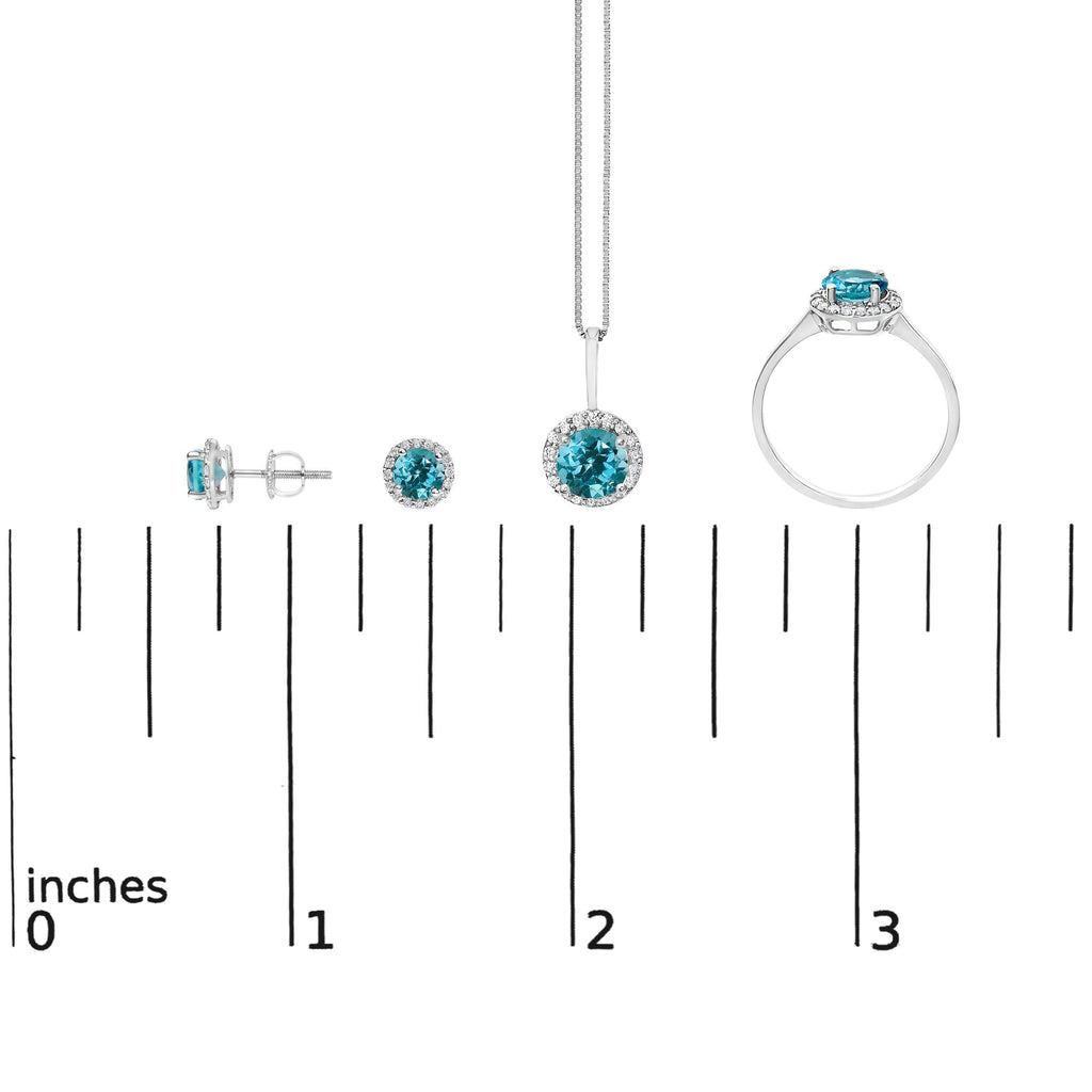 10K Gold Gemstone and 3/8 Cttw Diamond Halo Jewelry Set (Earrings, Pendant & Ring)