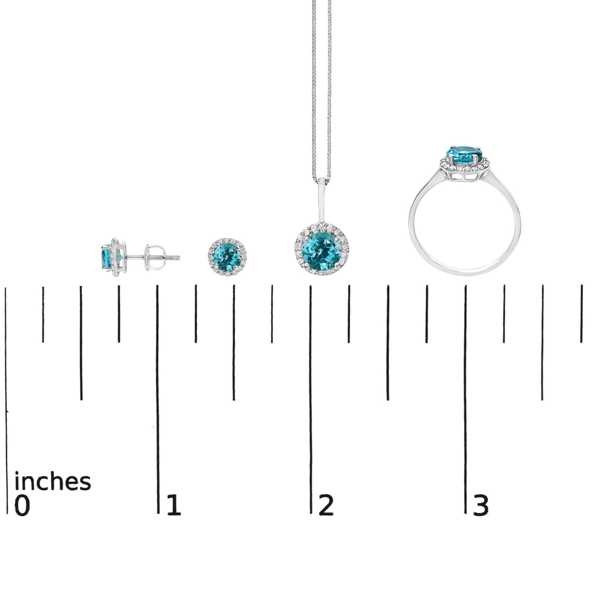 10K Gold Gemstone and 3/8 Cttw Diamond Halo Jewelry Set (Earrings, Pendant & Ring)