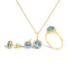 10K Gold Gemstone and 3/8 Cttw Diamond Halo Jewelry Set (Earrings, Pendant & Ring)