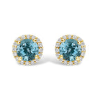 10K Gold Gemstone and 3/8 Cttw Diamond Halo Jewelry Set (Earrings, Pendant & Ring)