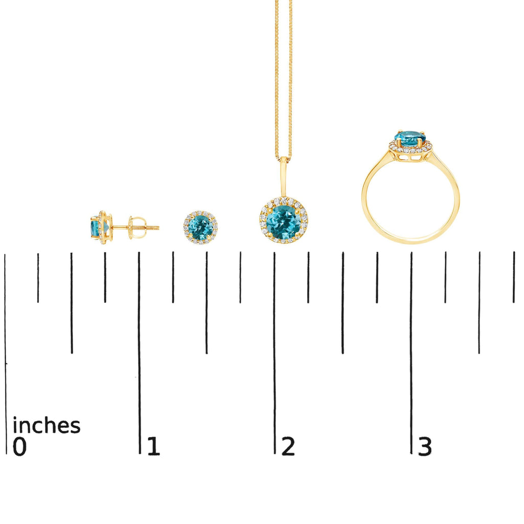 10K Gold Gemstone and 3/8 Cttw Diamond Halo Jewelry Set (Earrings, Pendant & Ring)