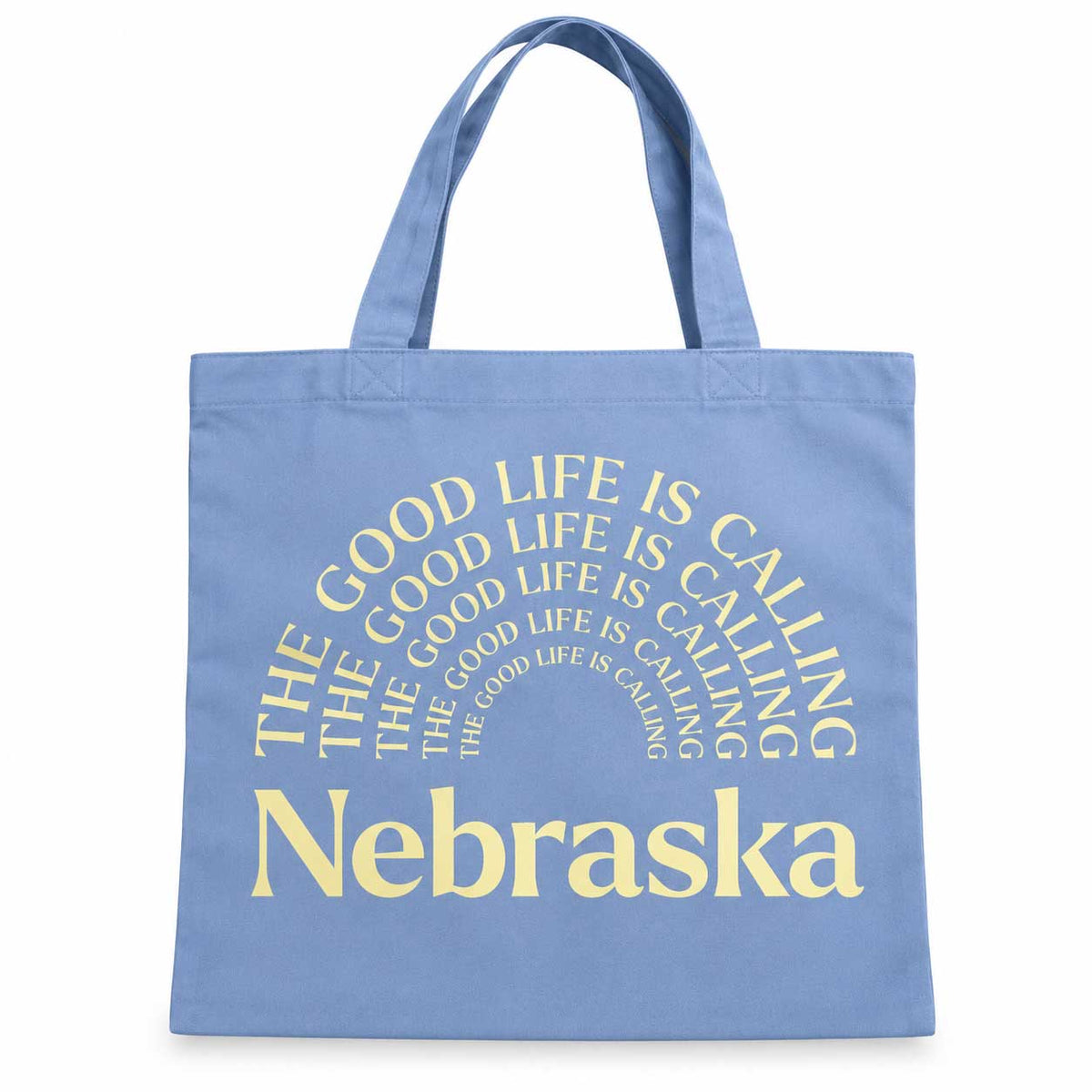 The Good Life is Calling Light Blue Tote Bag | Nebraska Department of Economic Development