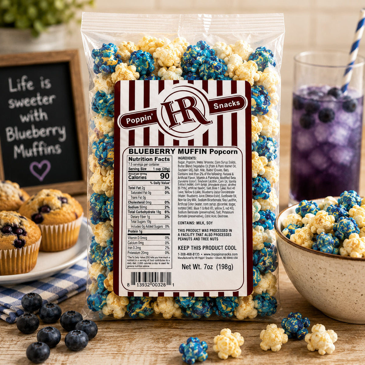 Blueberry Muffin Popcorn | Pack of 4 | 5 oz | HR Poppin' Snacks