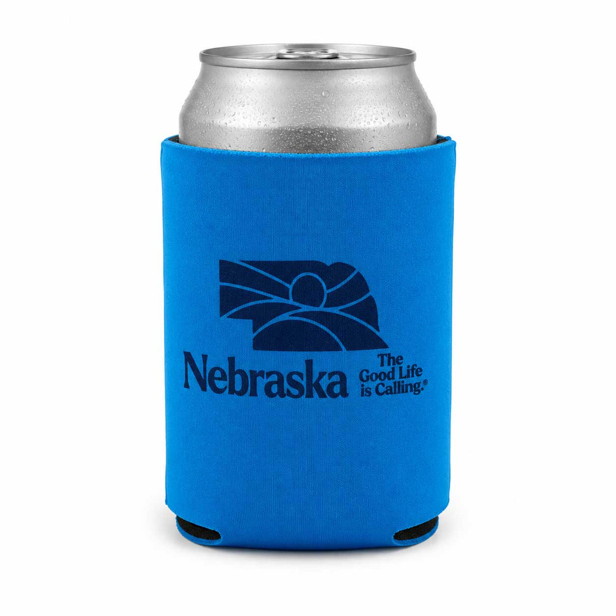 Neon Blue The Good Life Is Calling Koozie | Nebraska Department of Economic Development