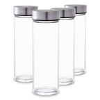 Skinny Series Wide Mouth Glass Bottles Set w/ Stainless Steel Lids, 16 oz