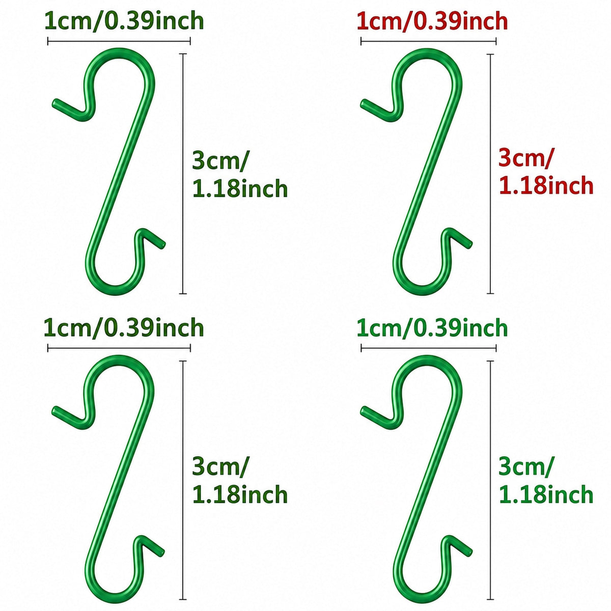 Set of 60 Matte Green Metal Wire Christmas Ornaments Hooks Hangers 1.16 Inches