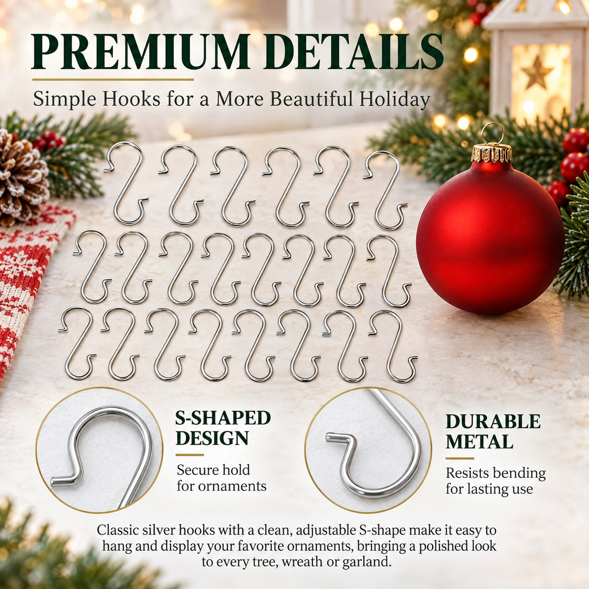 Set of 60 Silver Metal Wire Christmas Ornaments Hooks Hangers 1.16 Inches