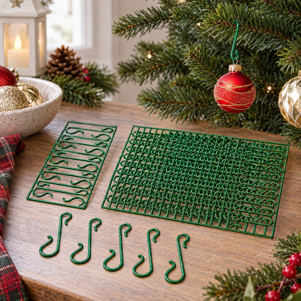 Set of 60 Green Plastic Christmas Ornaments Hooks Hangers 1.8 Inches