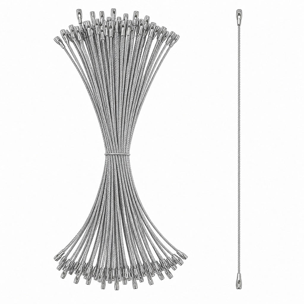 Set of 100 Silver Christmas Ornaments Cords Strings Hangers 7.9 Inches