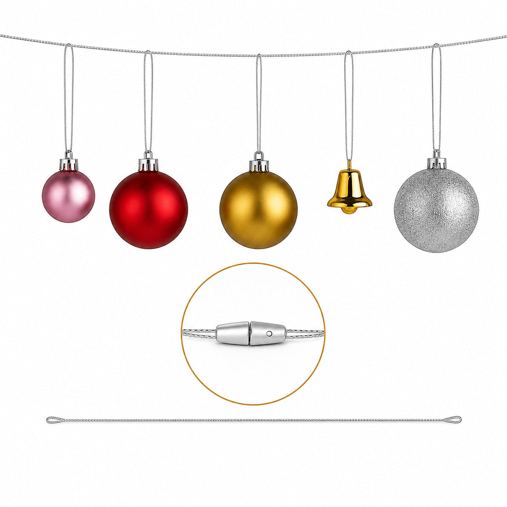 Set of 100 Silver Christmas Ornaments Cords Strings Hangers 7.9 Inches