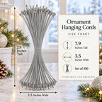 Set of 100 Silver Christmas Ornaments Cords Strings Hangers 7.9 Inches