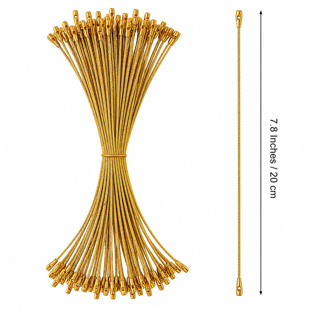 Set of 100 Gold Christmas Ornaments Cords Strings Hangers 7.9 Inches