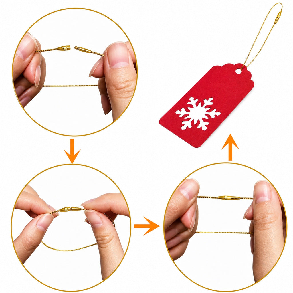 Set of 100 Gold Christmas Ornaments Cords Strings Hangers 7.9 Inches
