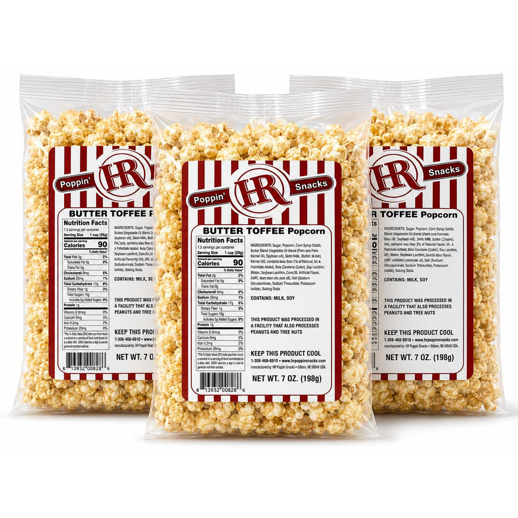 Butter Toffee Popcorn | Pack of 3 | 5 oz | HR Poppin' Snacks