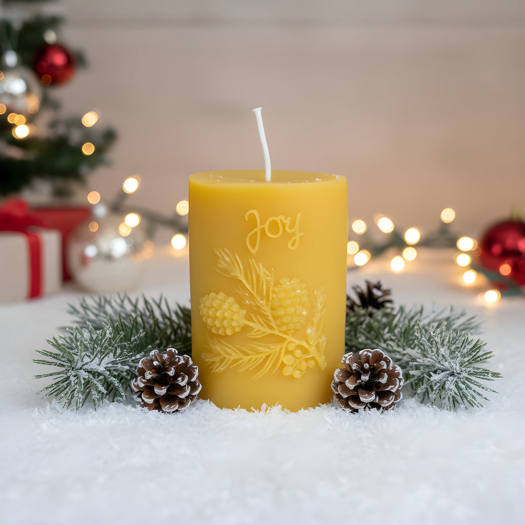 Joy Pinecone Beeswax Pillar Candle