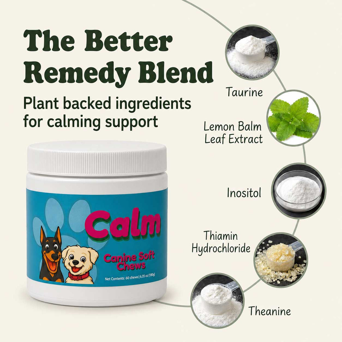 Calm Support Soft Chews for Dogs | Pack of 2 | 60 Chews - 6.35 oz | LivHerbals, Inc.