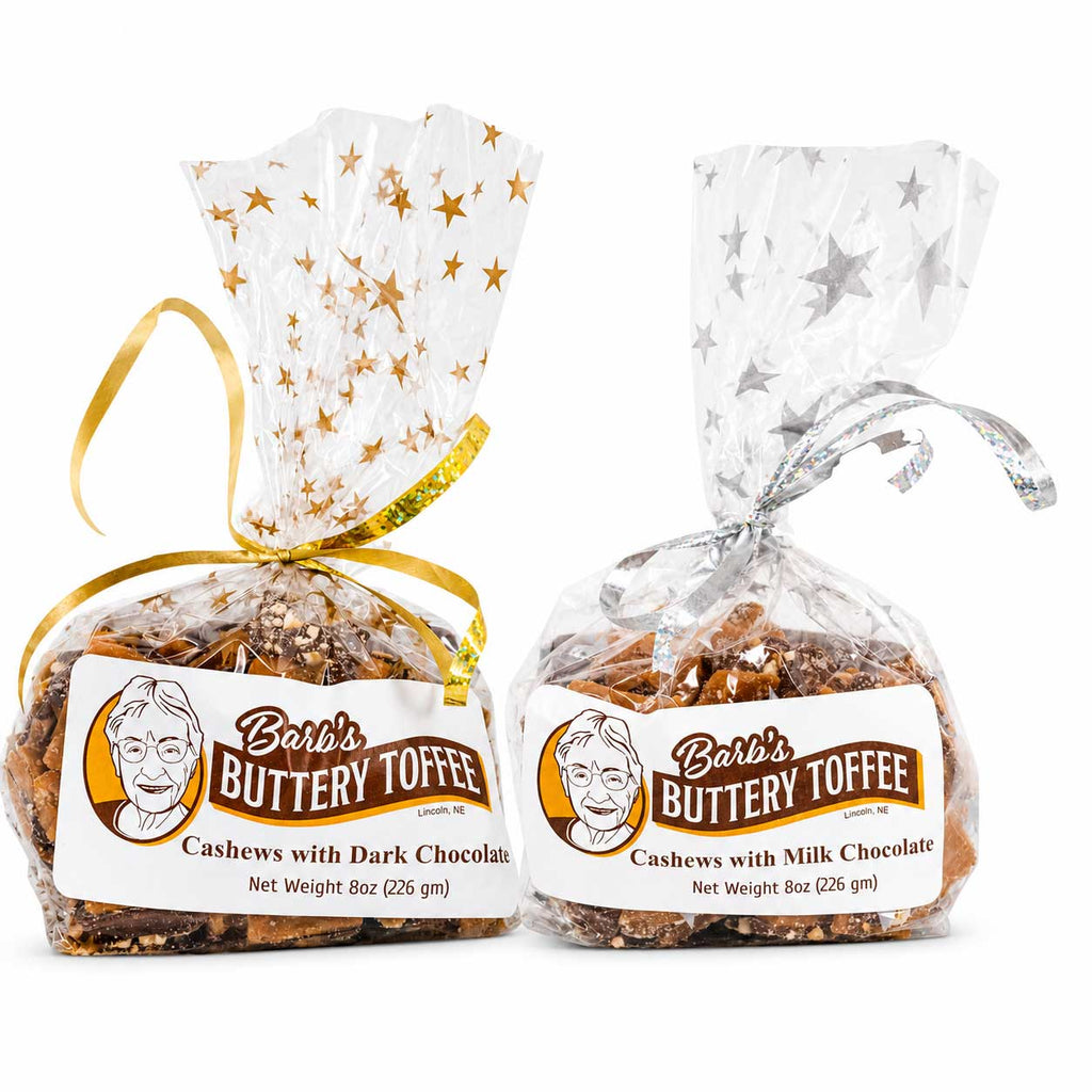 Homemade Cashew Toffee Bundle | 8 oz | Milk and Dark Chocolate | Barb's Buttery Toffee