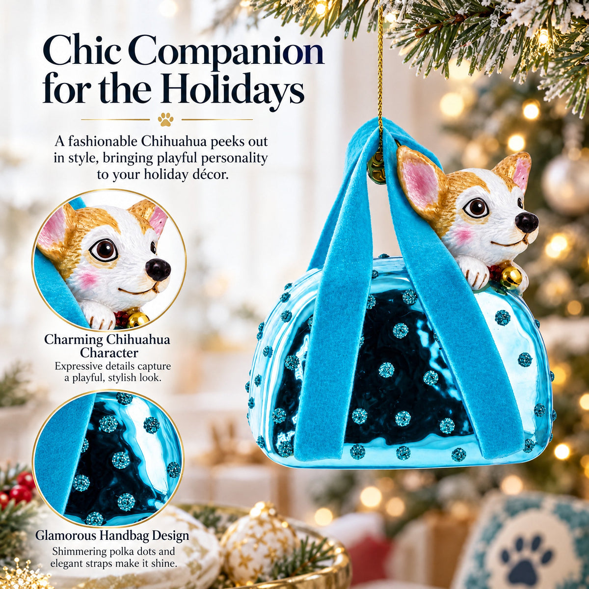 Chic Chihuahua in Handbag Glass Christmas Ornament