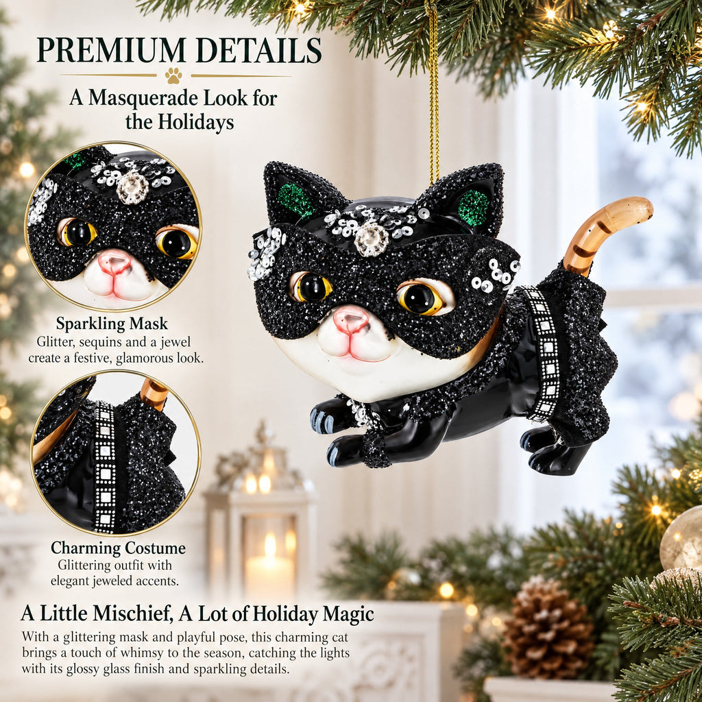 Cat in Mask Glass Christmas Ornament