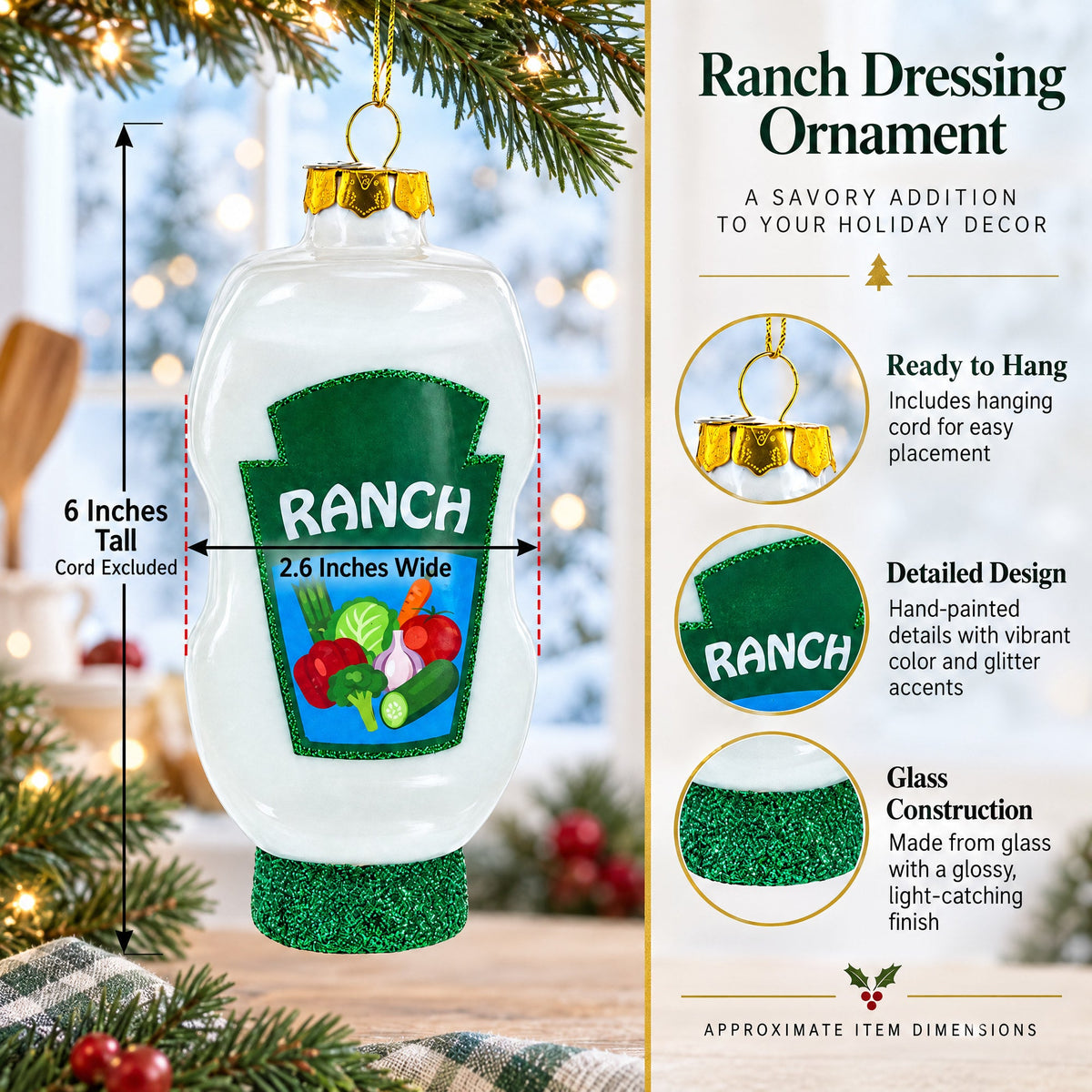 Ranch Dressing Glass Christmas Ornament